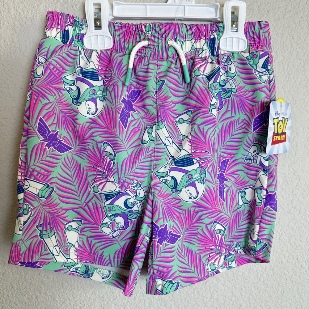 Disney Toy Story Buzz Lightyear Kids Swim Trunks Tropical Palm UPF 50 Size 5 NEW